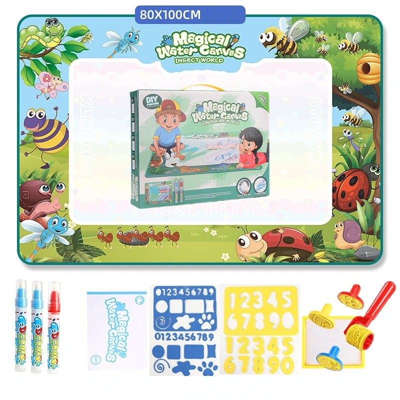 Magic Water Drawing Mat – Reusable 100×80cm Doodle Board with Pens & Stencils for Kids