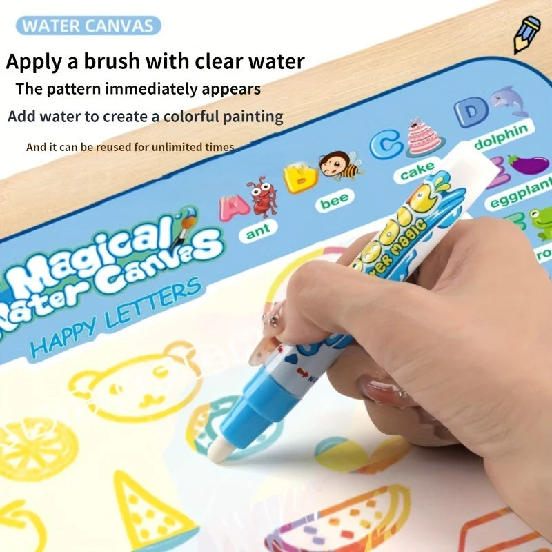 Magic Water Drawing Mat – Reusable 100×80cm Doodle Board with Pens & Stencils for Kids