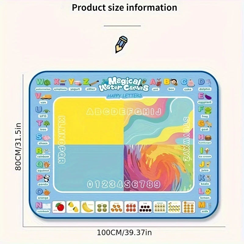 Magic Water Drawing Mat – Reusable 100×80cm Doodle Board with Pens & Stencils for Kids